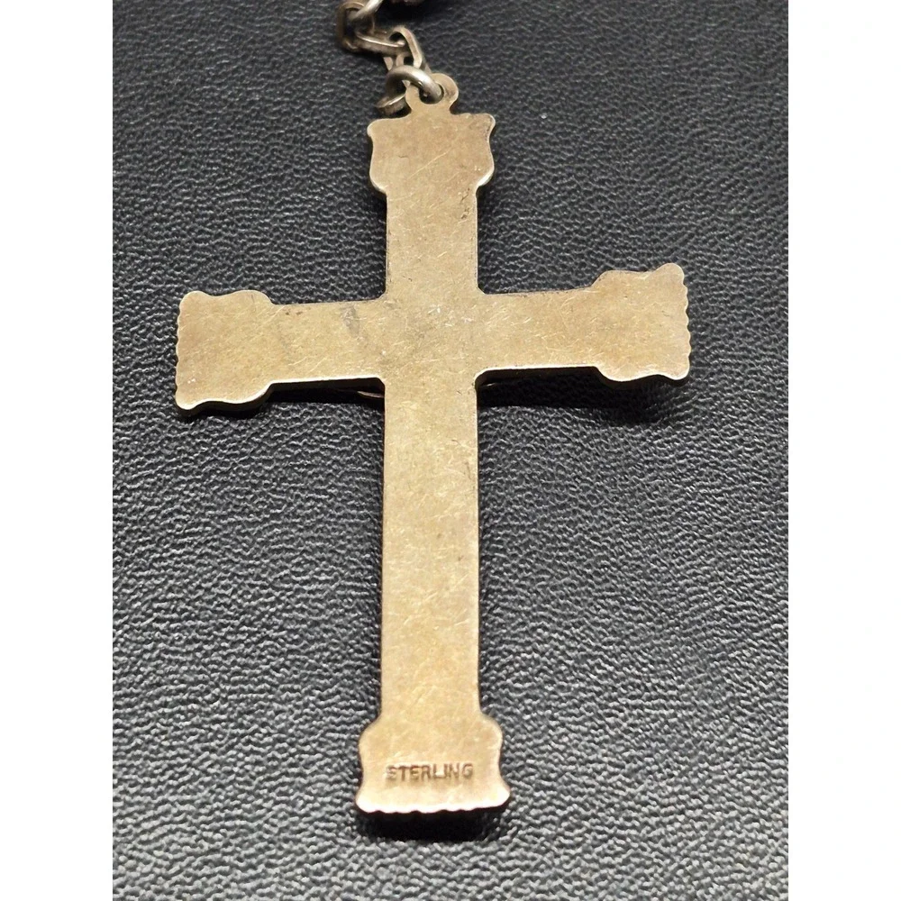Vintage Rosary Blue Crystal Beads Sterling Silver Crucifix Centerpiece
